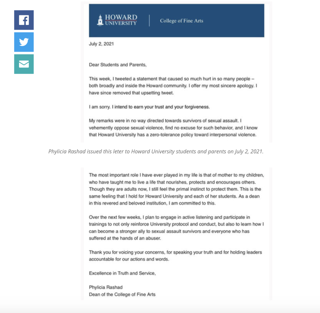 Phylicia Rashad Letter to Howard University Students