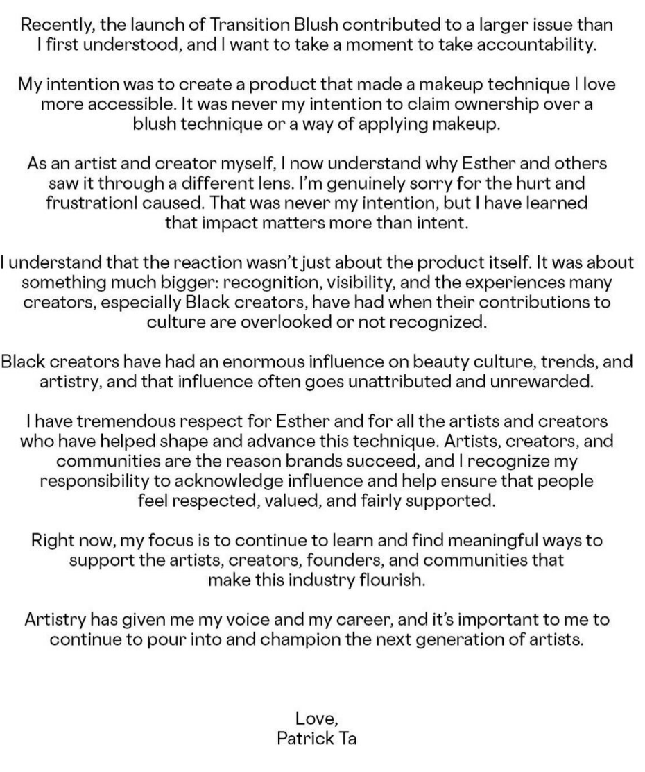 Patrick Ta's Instagram Apology