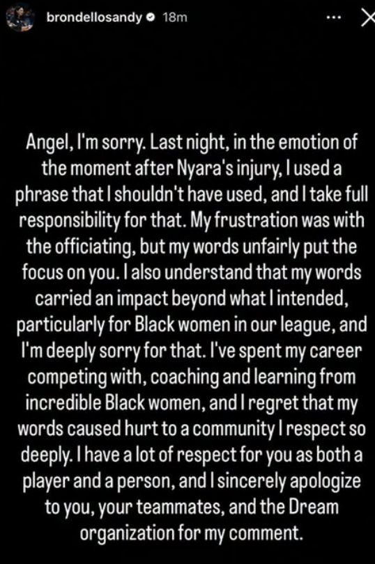 Sandy Brondello apology post on X