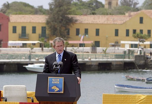Photo of George W. Bush speaking at Senegal Island