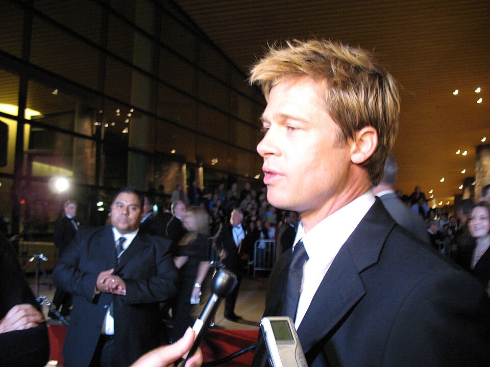 Photo of Brad Pitt answering questions