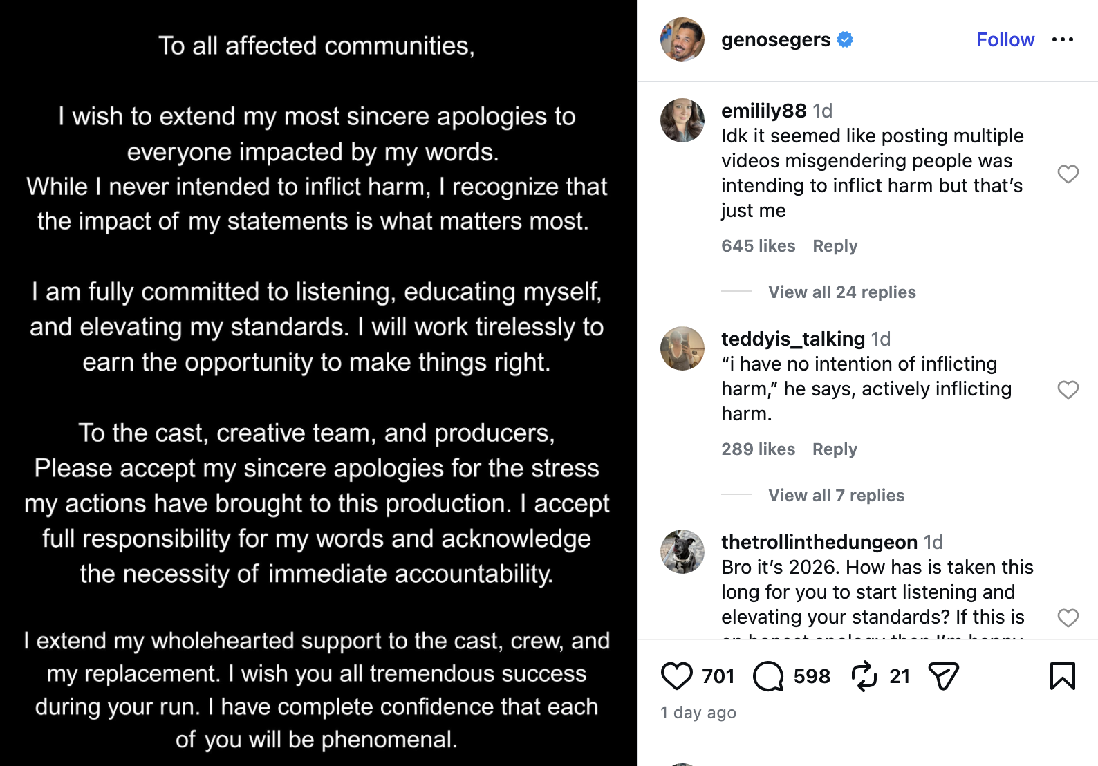 Geno Segers Instagram Post