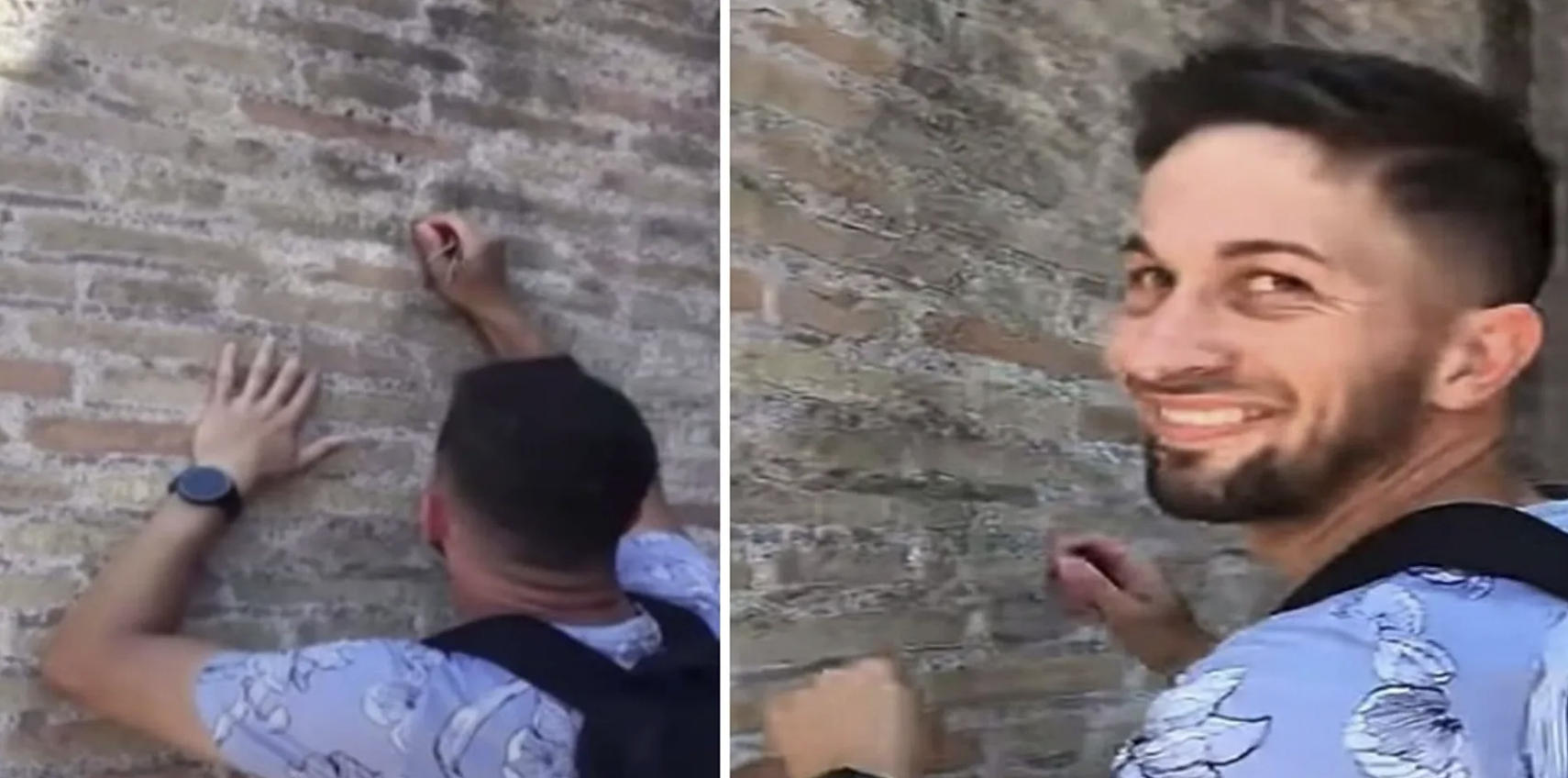 Image of Ivan Dimitrov defacing collisseum